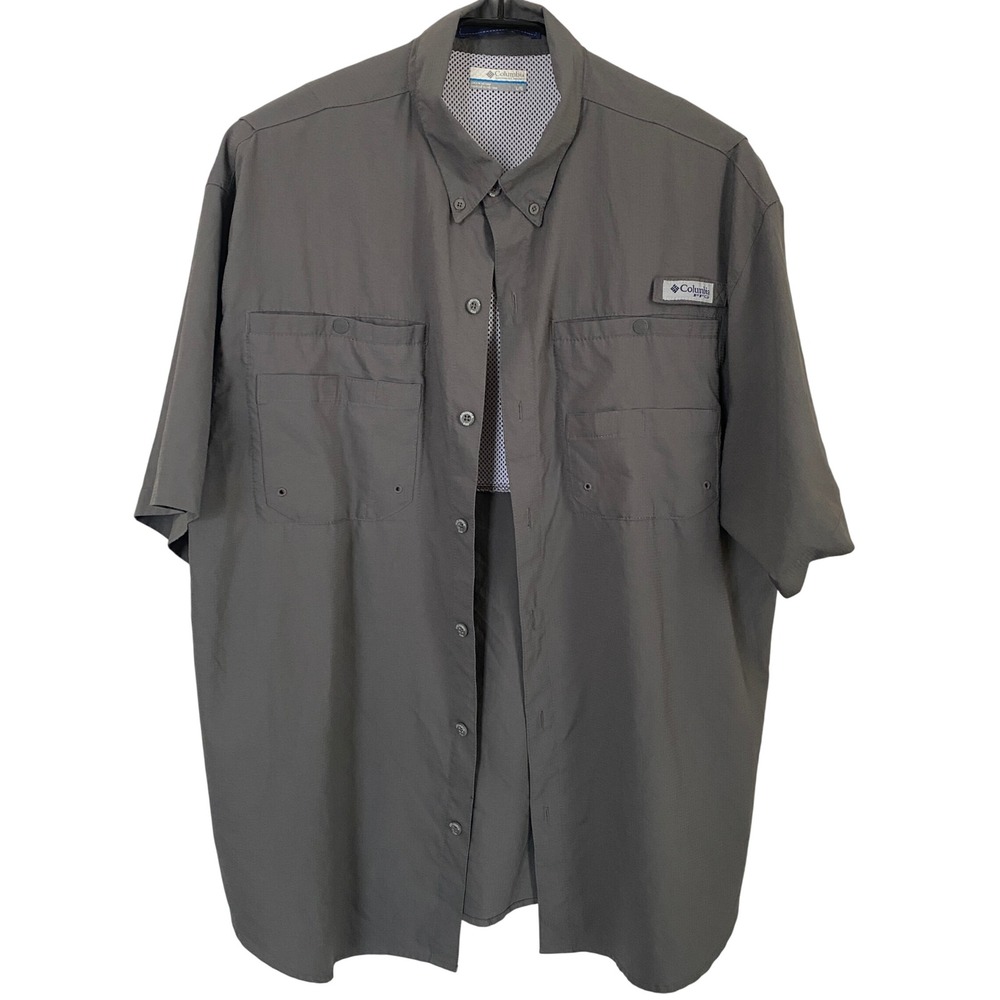 Columbia PFG Tamiami II Fishing Shirt Mens Large Gray Short Sleeve FM7266